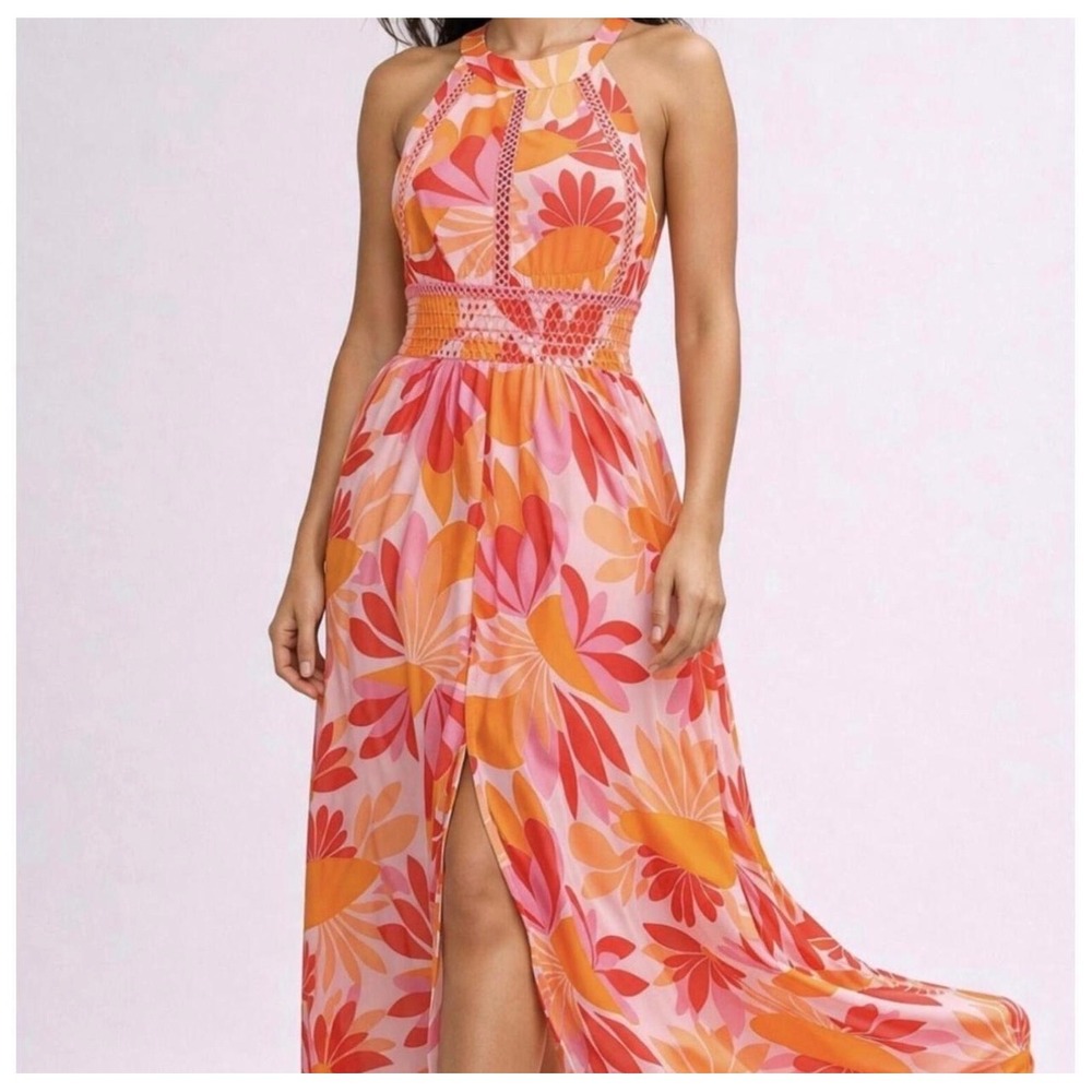 Anthropologie Abel the Label Rumi Pink Maxi Dress Wedding Floral Size Small